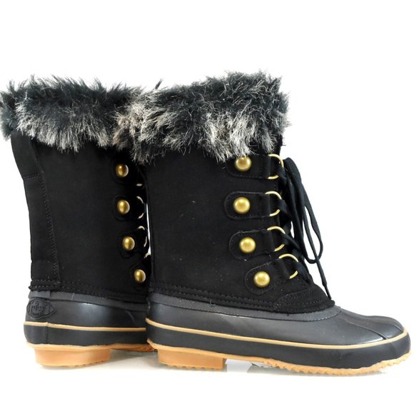 NEW Juicy Couture Waterproof Lace-Up Faux Fur Trim Duck Toe Winter Snow Boot 6 - Picture 9 of 11